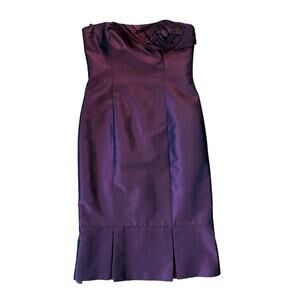 David Meister Cocktail Dress SZ 8 Burgundy Black Strapless Rosette Art Deco